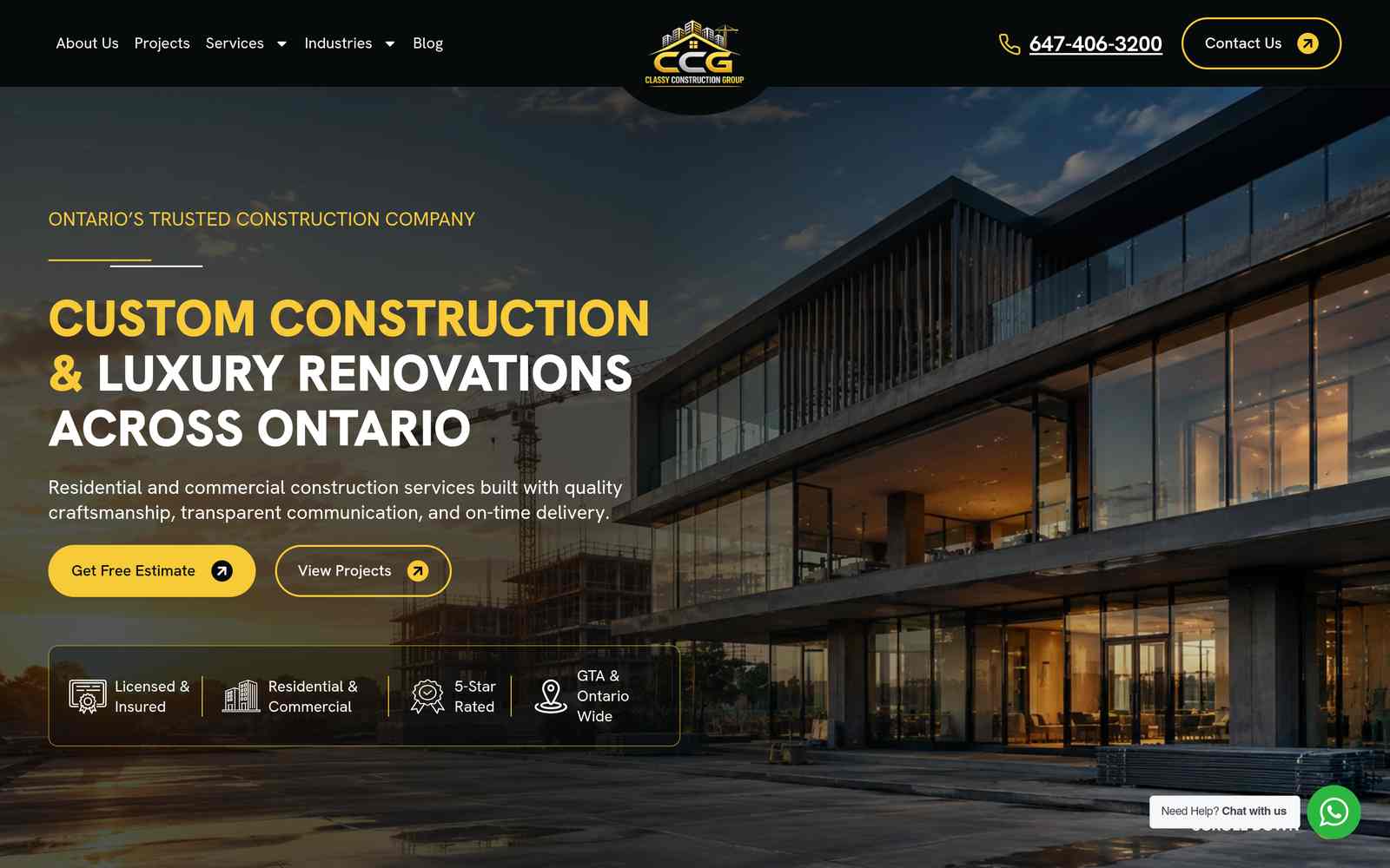 Classy Construction Group — Contractor Website, Brampton