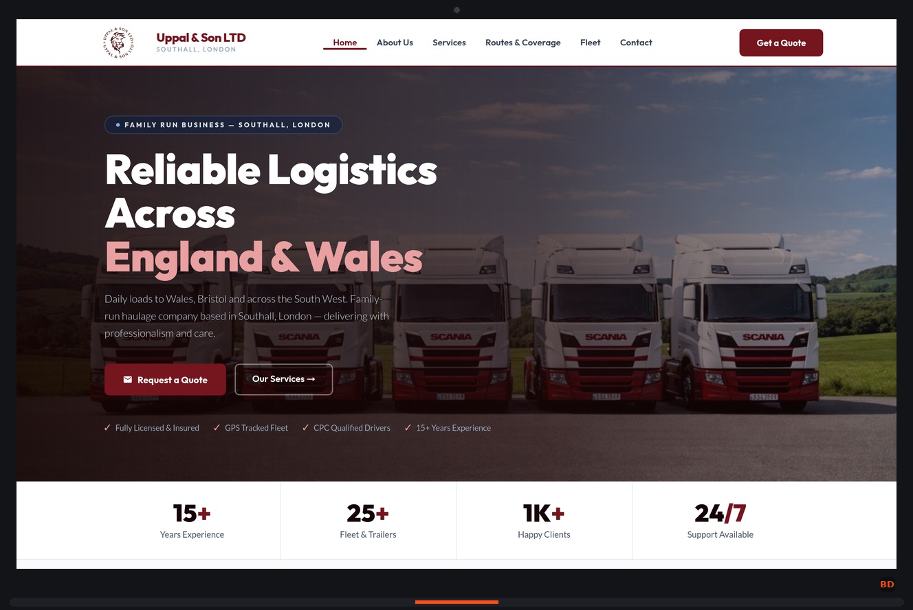 Uppal & Son LTD — Haulage Website, Southall London - Banner Architecture